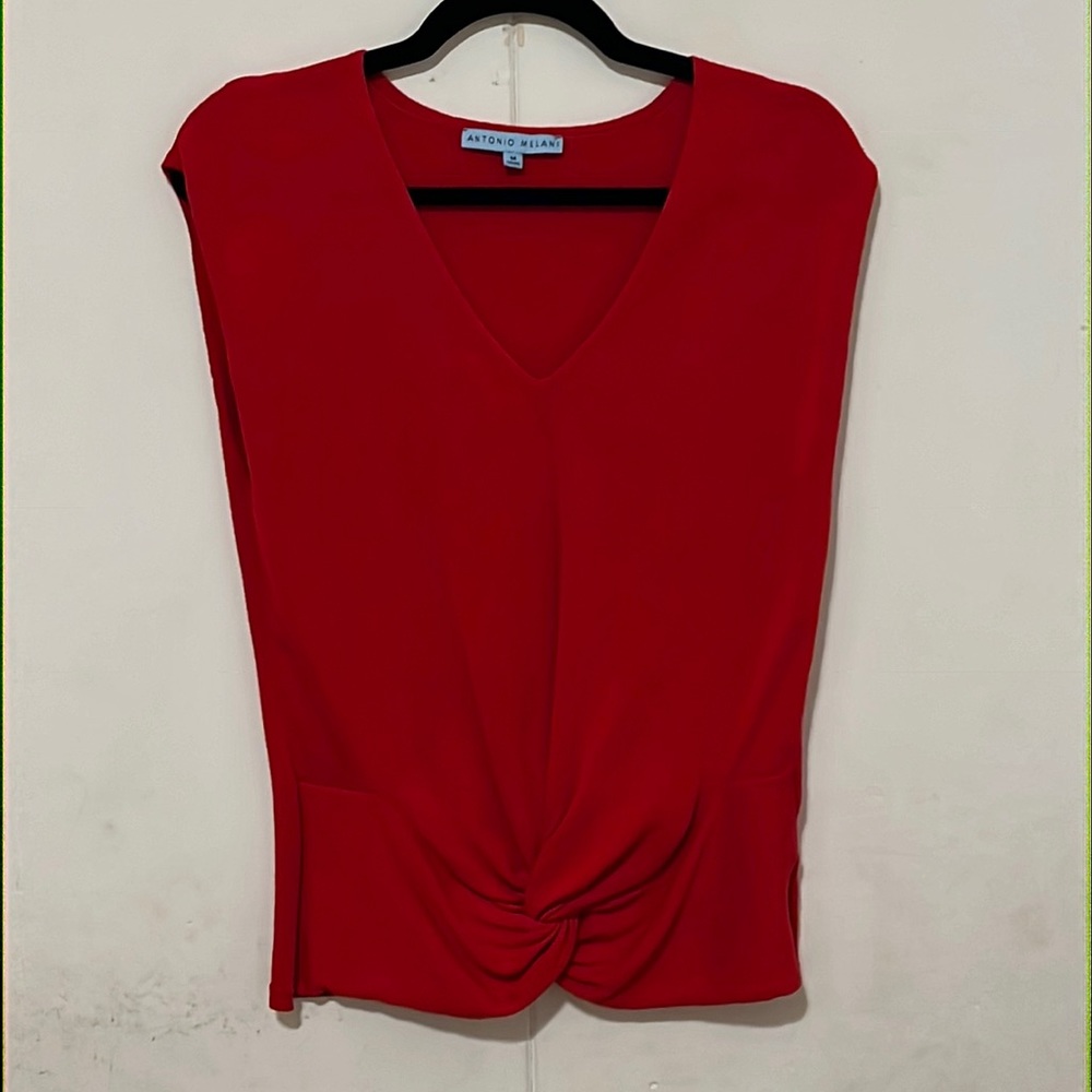 Red shirt sleeve v neck sweater. Size M